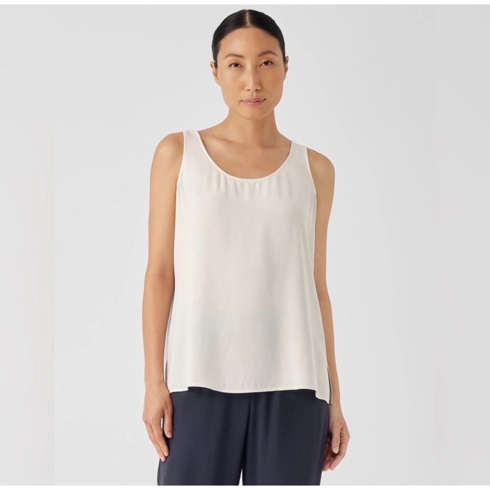 Eileen Fisher Silk Georgette Crepe Scoop Neck Tank Top 100% Silk Size Small